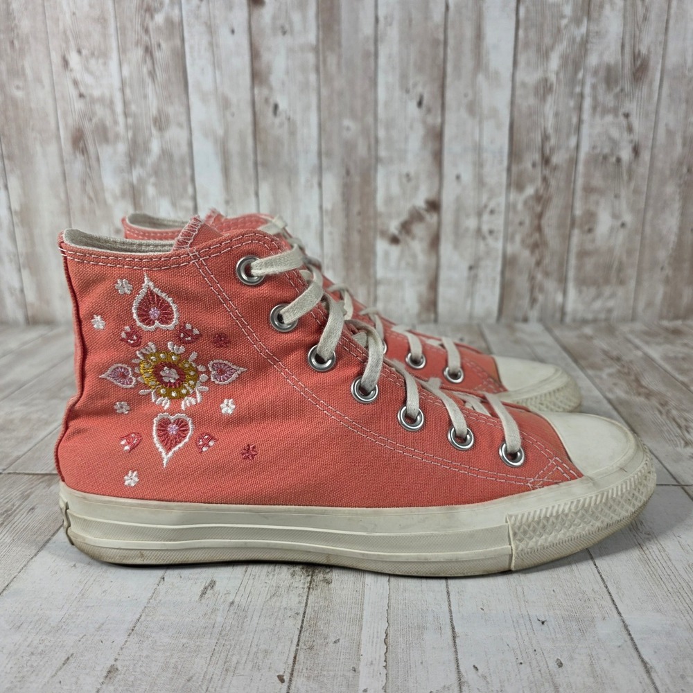 Converse Chuck Taylor All Star High Top Coral Embroidered Floral Shoes A02203F 7
